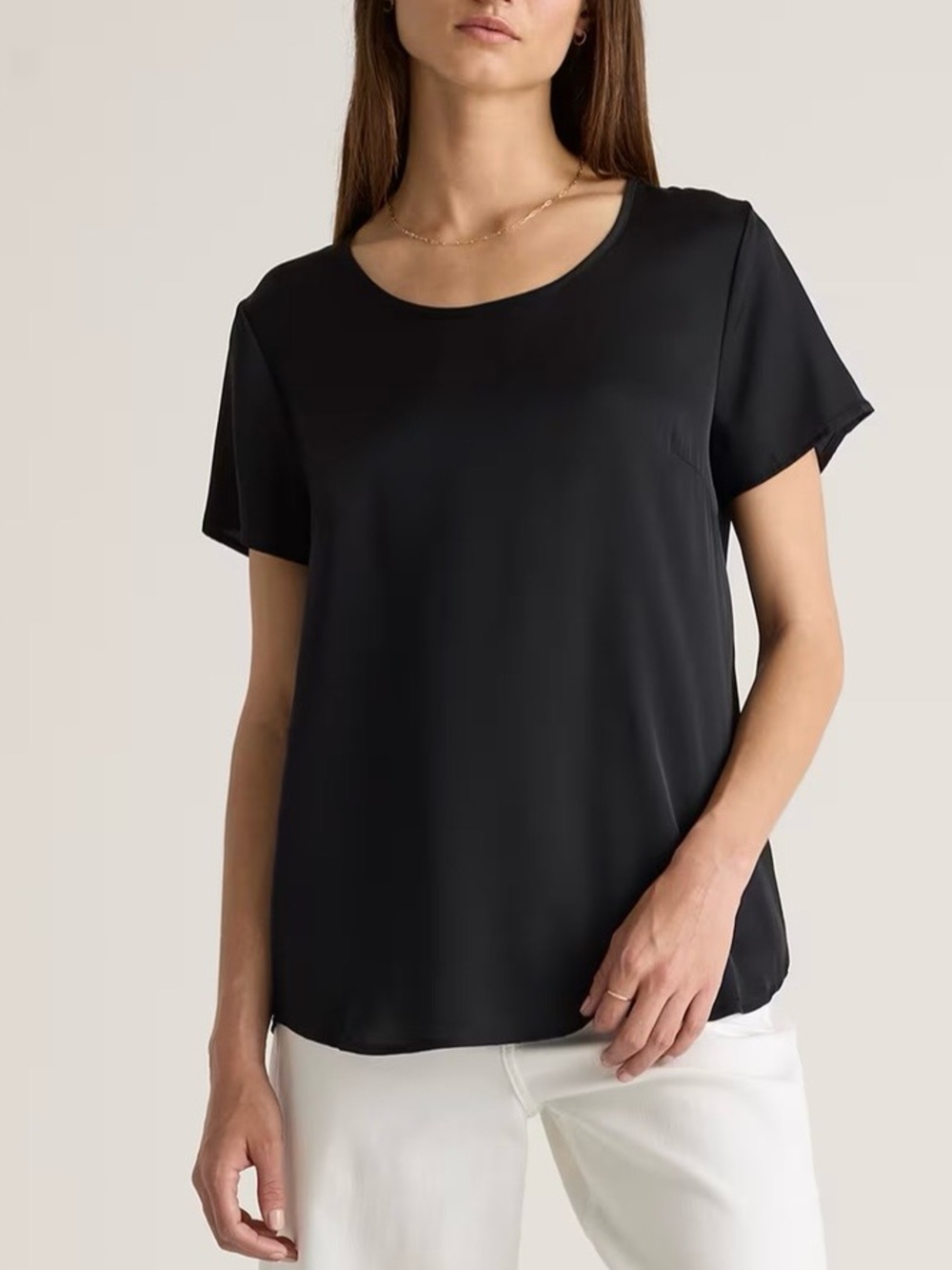 Quince Washable Stretch Silk Tee Black